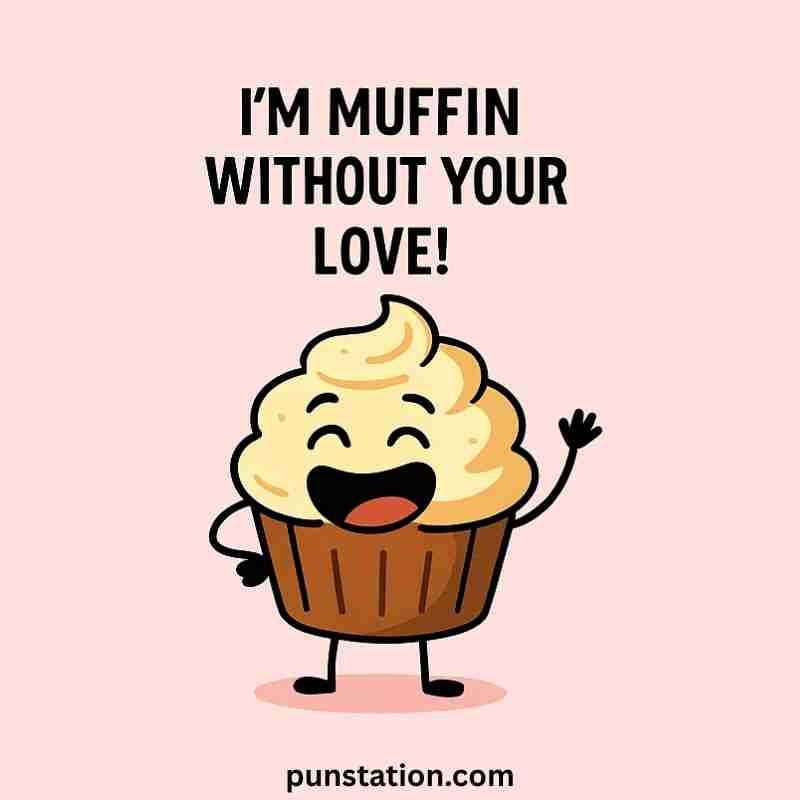 Muffin cartoon laughing under funny puns