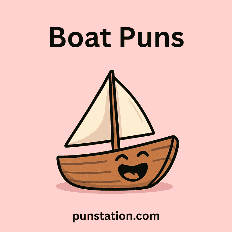 A cartoon of boat laughing under text boat puns