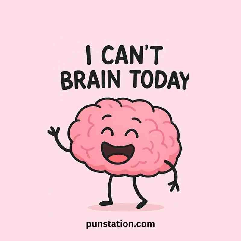 brain cartoon standing and laughing with funny brain puns