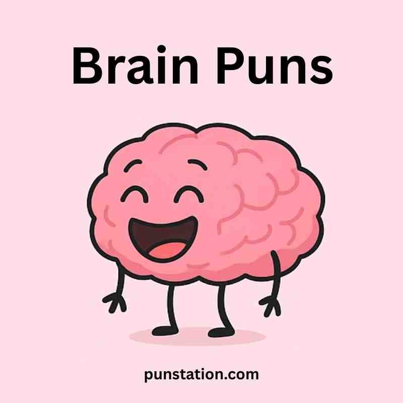 Funny brain cartoon laughing under text brain ouns