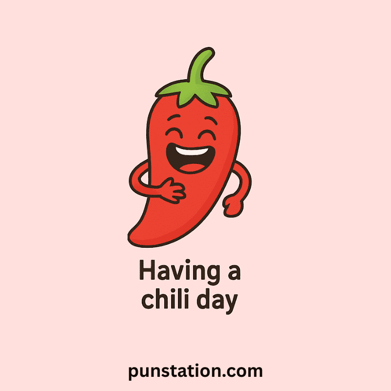 Cartoon of chilli laughing with funny text