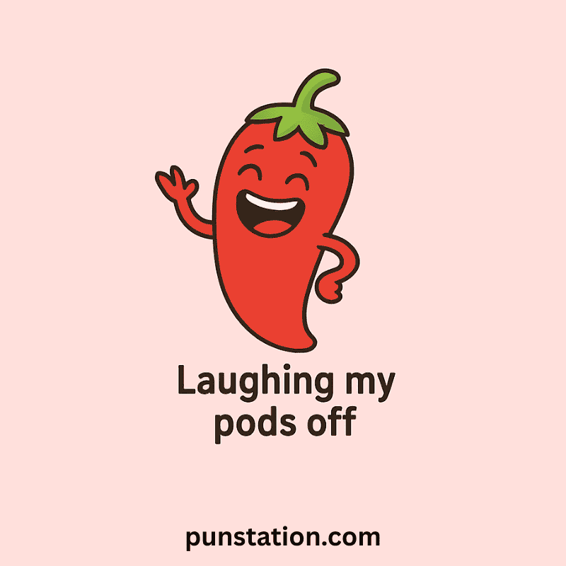Chilli cartoon laughing with short pun text