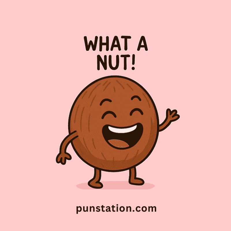 A cartoon of coconut laughing and standing with short pun