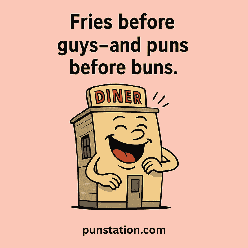 Diner Cartoon Laughing With Funny One Liner Pun