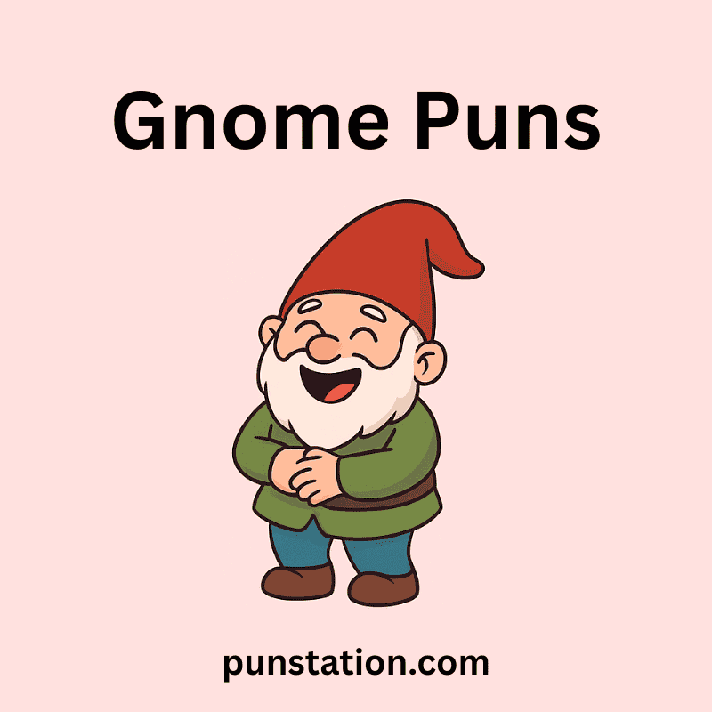 Gnome cartoon standing under text gnome puns