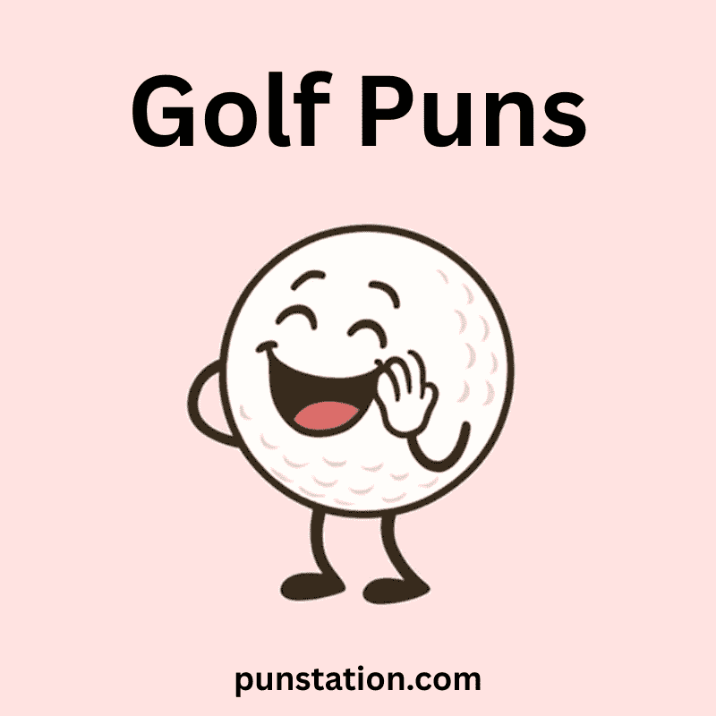 Funny golf ball cartoon laughing under text golf puns