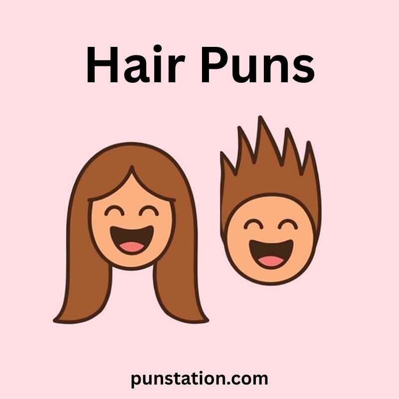 A cartoon of Girl and boy faces with hari under text hair puns