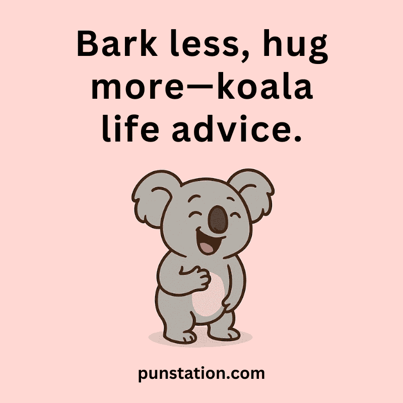 Koala Cartoon Is Standing And Laughing With Funny Pun