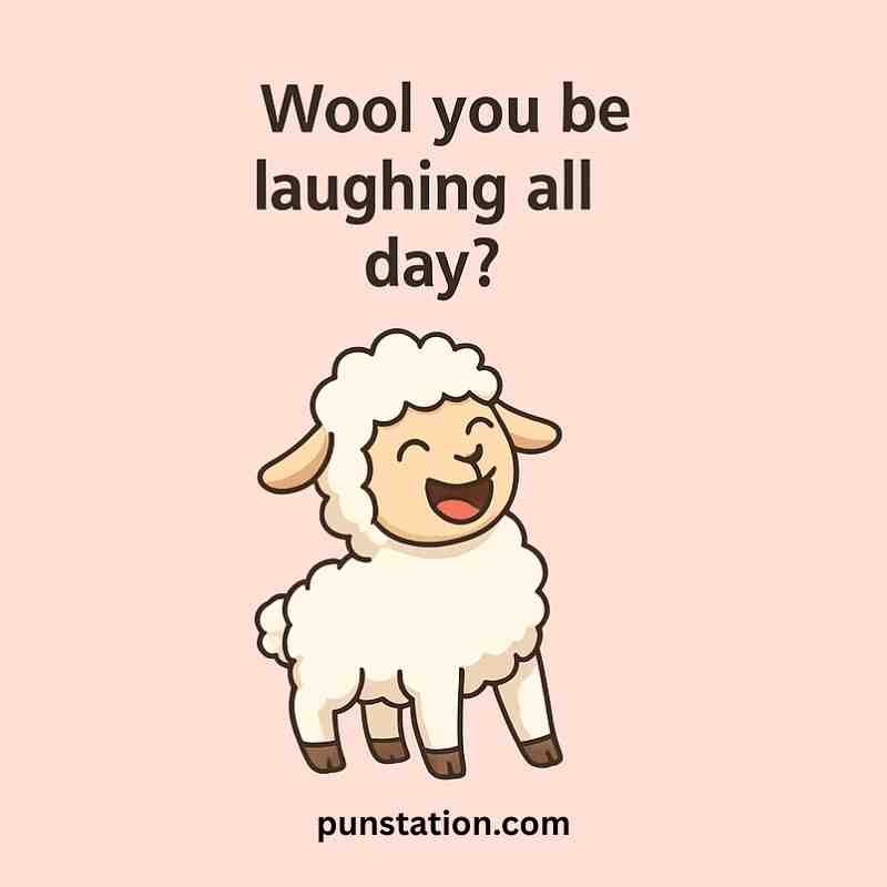 A cartoon of funny lamb laughing with pun text