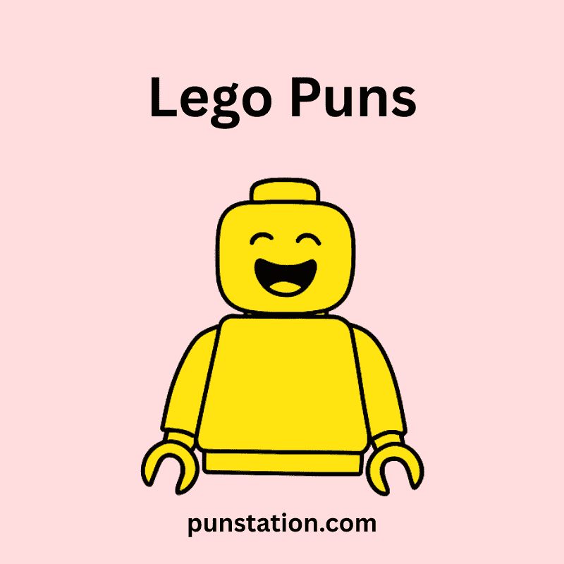 A cartoon of lego laughing under text lego puns