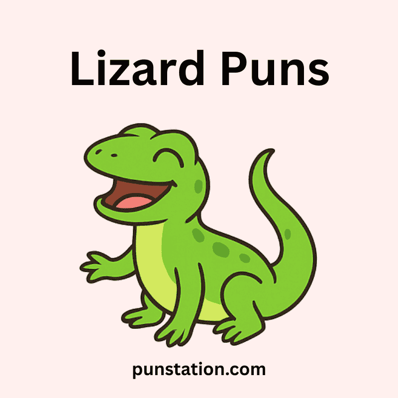 A cartoon of lizard laughing wunder text lizard puns