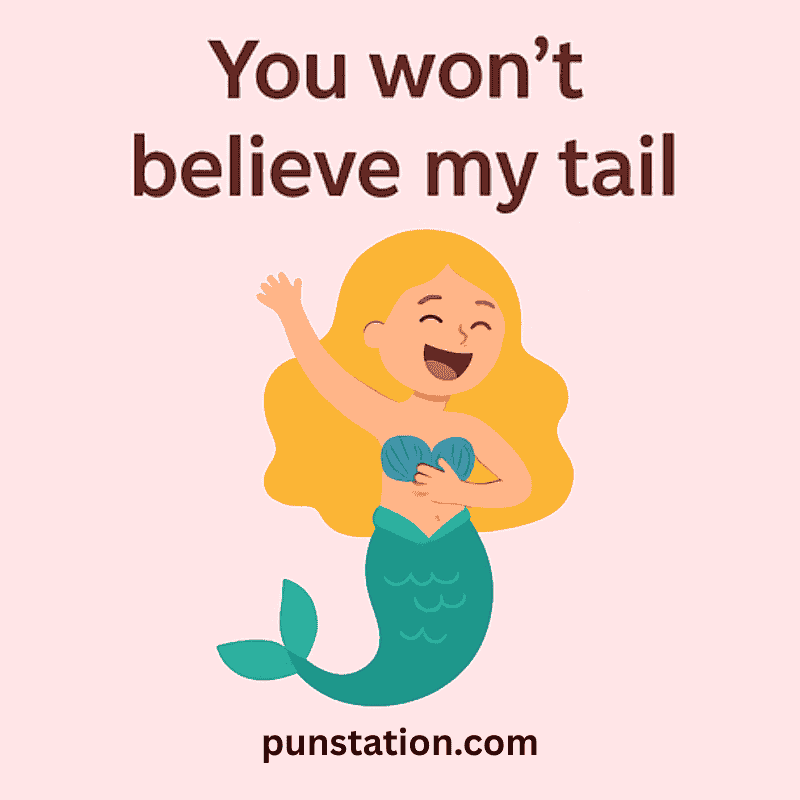 sunny mermaid cartoon laughing with pun caption