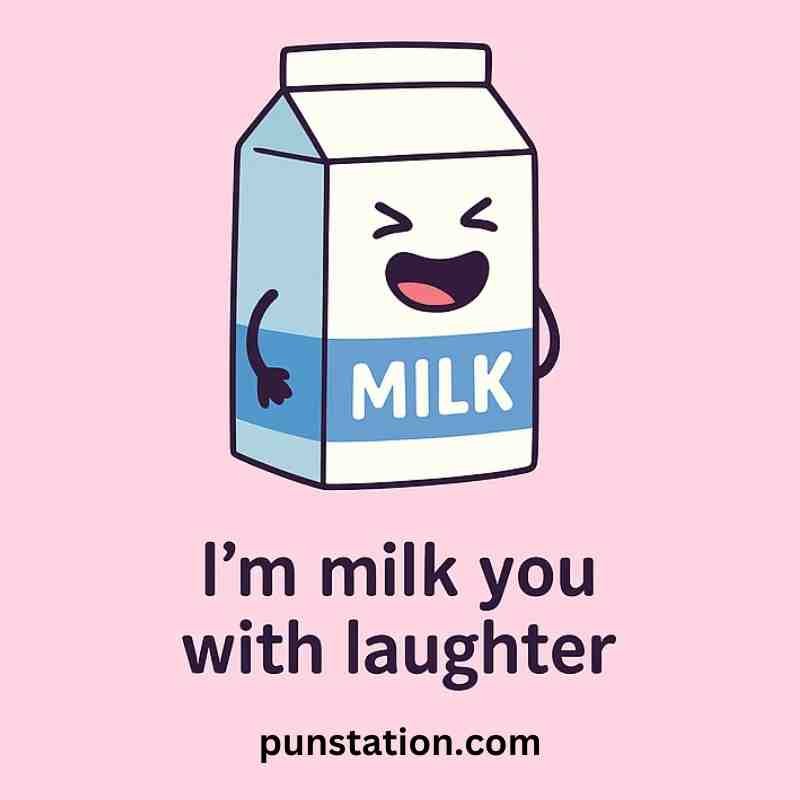 A cartoon of milk laughing with short milk pun