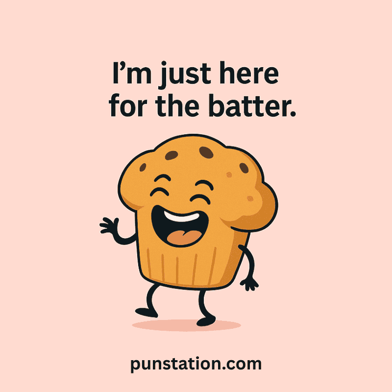 muffin cartoon laughing with short pun
