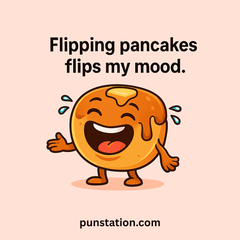 A cartoon of pancake laughing with funny pun
