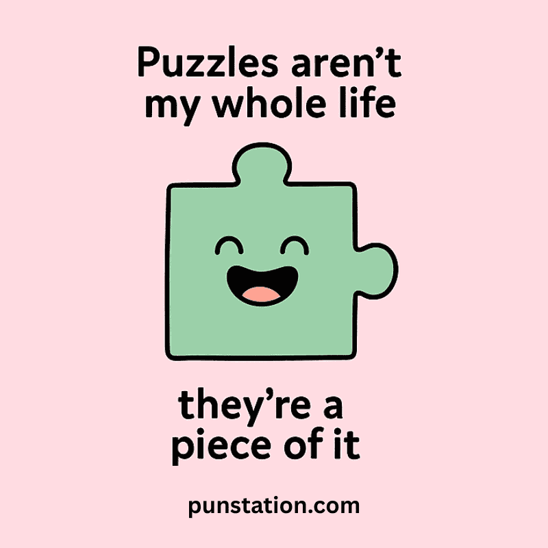 A pieace of puzzle cartoon laughing with funny puns