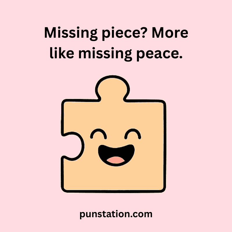 A cartoon of puzzle piece laughing with one-liner pun