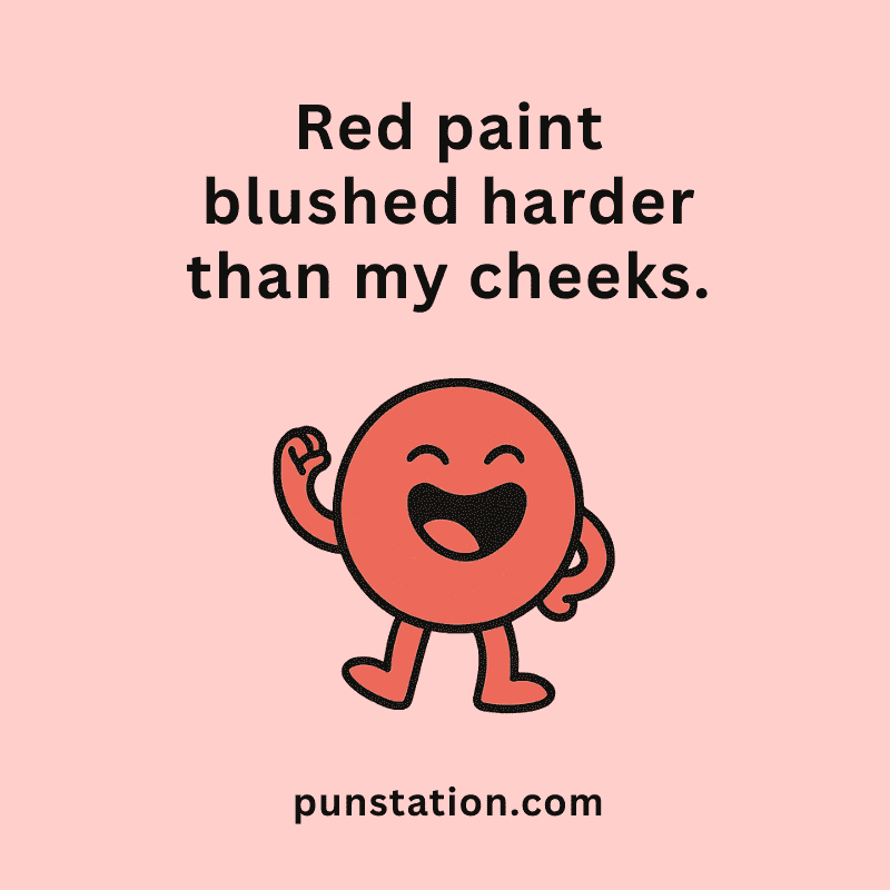 Red colour random cartoon is standing and laughing with a pun text