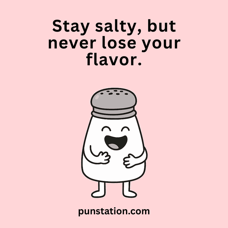 salt shaker cartoon is standing and laughing with one liner salt pun