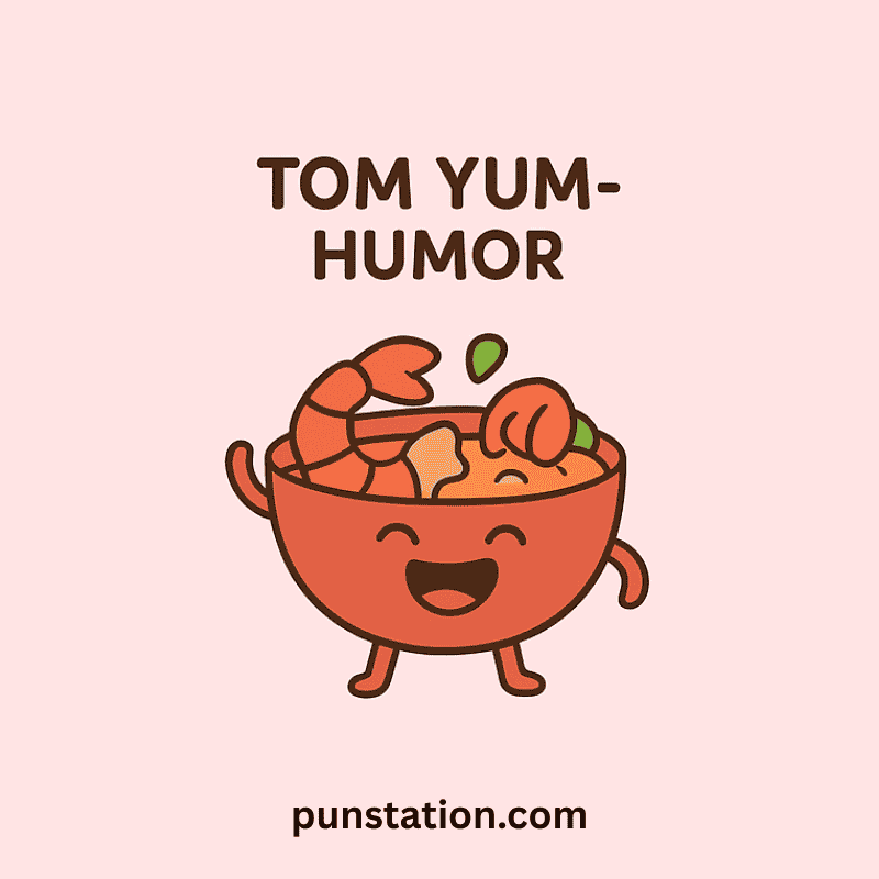A pot of Thai Food Cartoon laughing with shor pun