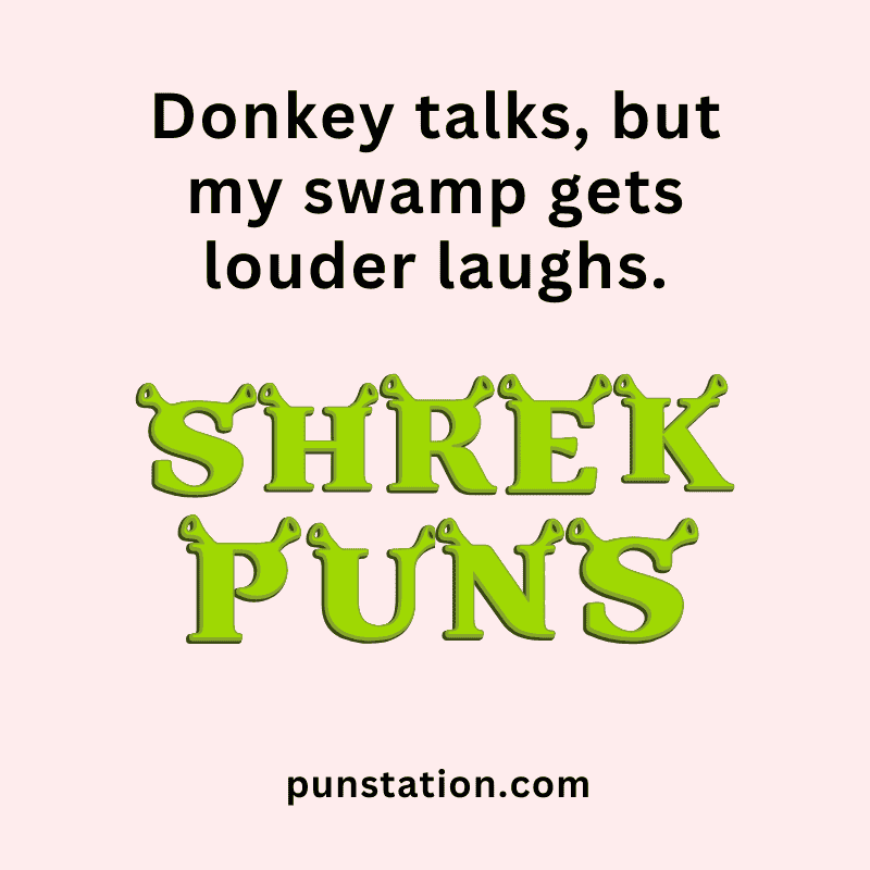 A funny pun written on light pink background with text Shrek Puns