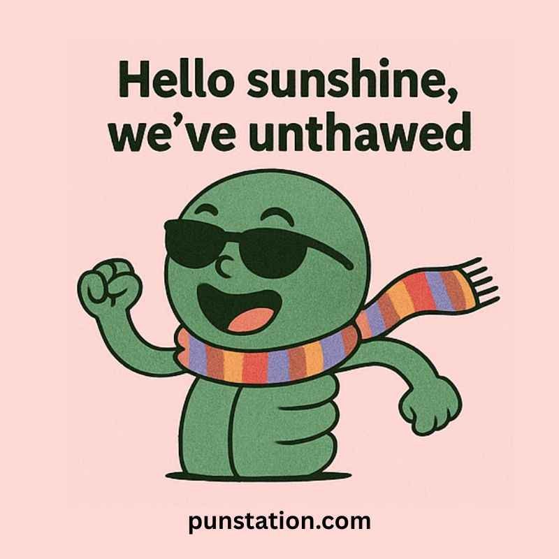 Funny Spring cartoon Wear Muffler and enjoying under funny pun caption