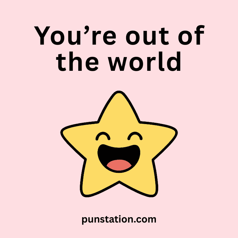 Yellow star cartoon laughing under one line pun