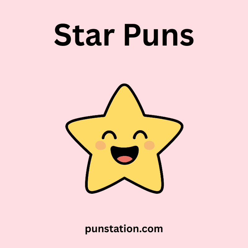 Yellow star cartoon laughing under text star puns