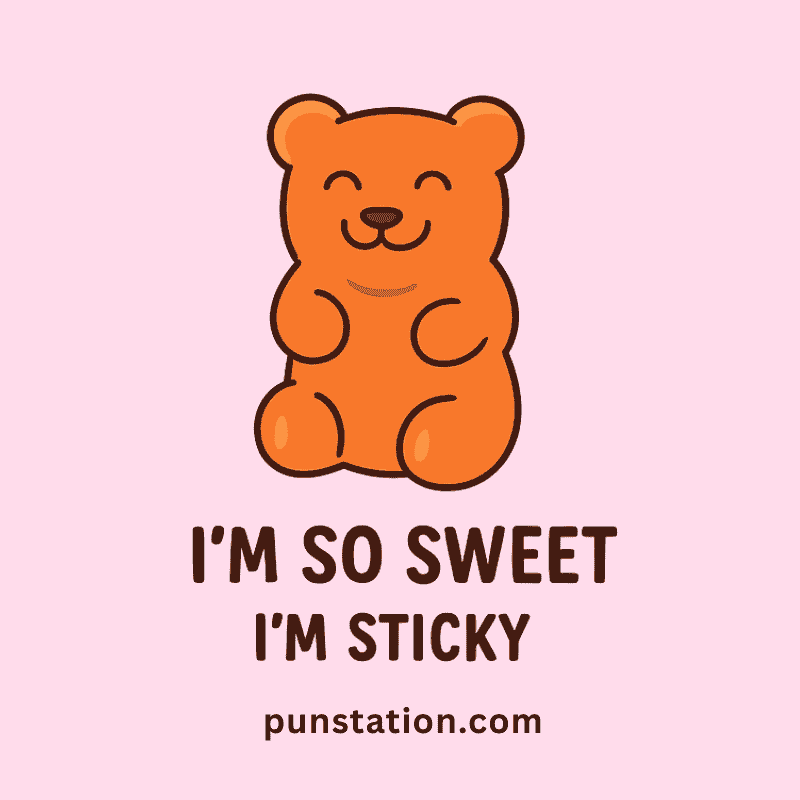 Gummy bear cartoon with sweet pun