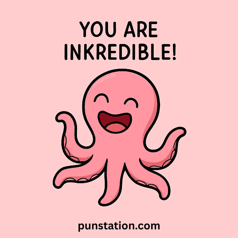 pink Tentacle cartoon laughin with funny pun text