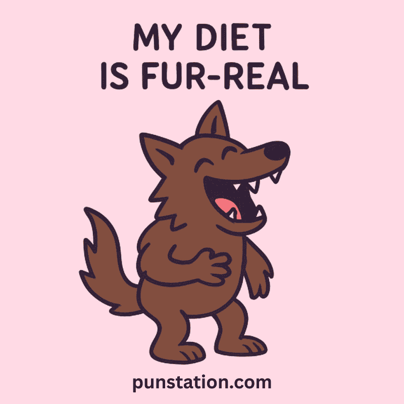 funny warewolf laughing under pun text
