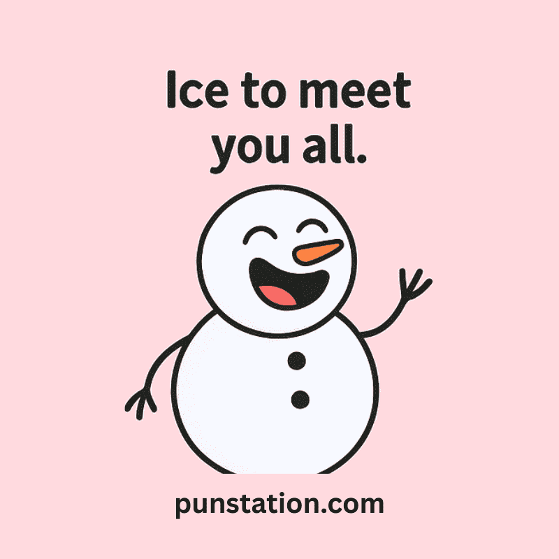 Snow man cartoon laughing under funny winter pun