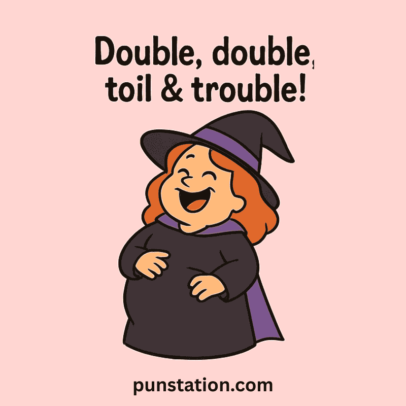 funny fat witch cartoon under pun text