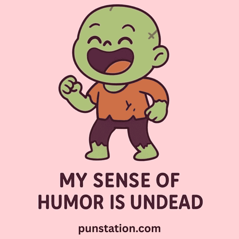 Zombi cartoon laughing with one liner pun