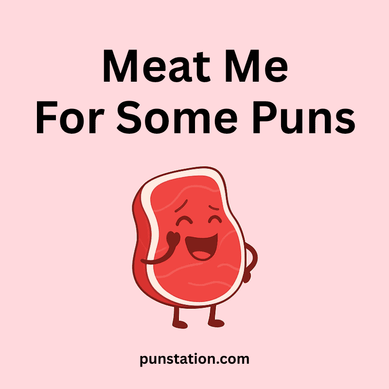 A cartoon of beef is laughing and standing with funny pun