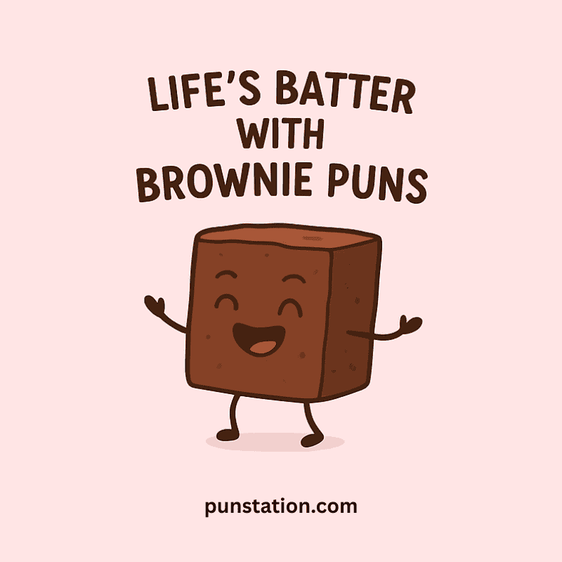 Funny Brownie Is Laughinf with Open Hands With Funny Pun