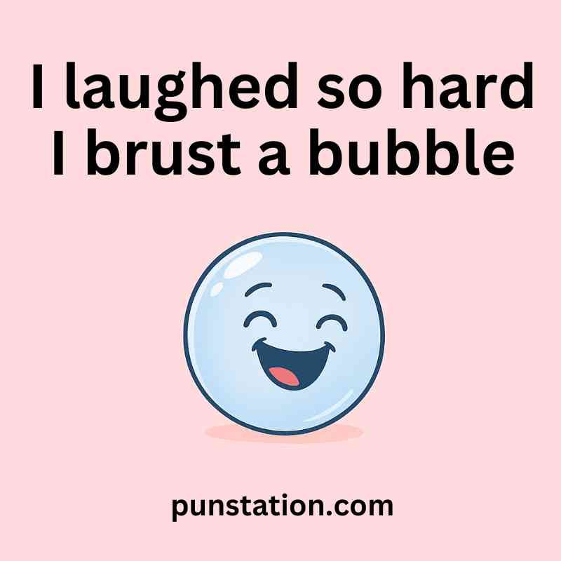 A cartoon of bubble is laughing in light pink background with short pun