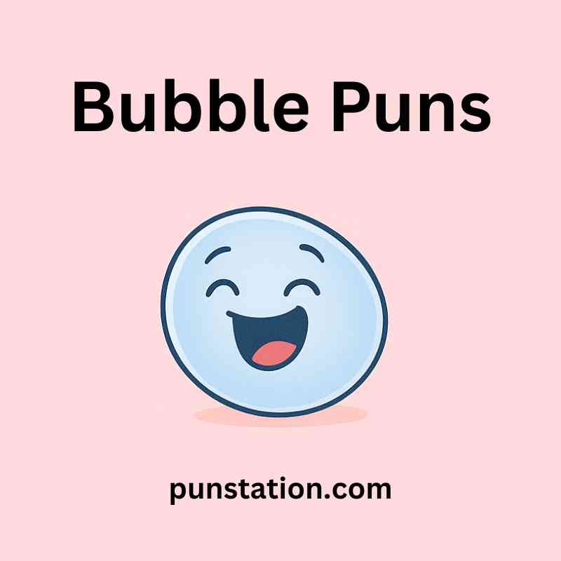 Funny bubble cartoon is laughing in light pink background under text bubble puns