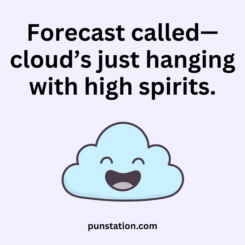 Funny cloud cartoon is laughing under funny pun