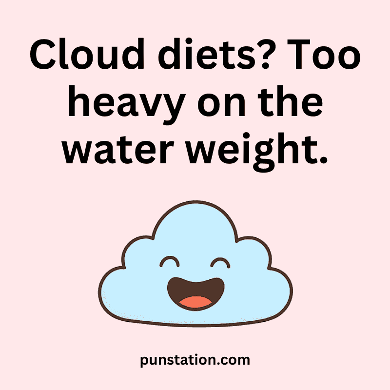 A cloud cartoon is laughing with one liner pun