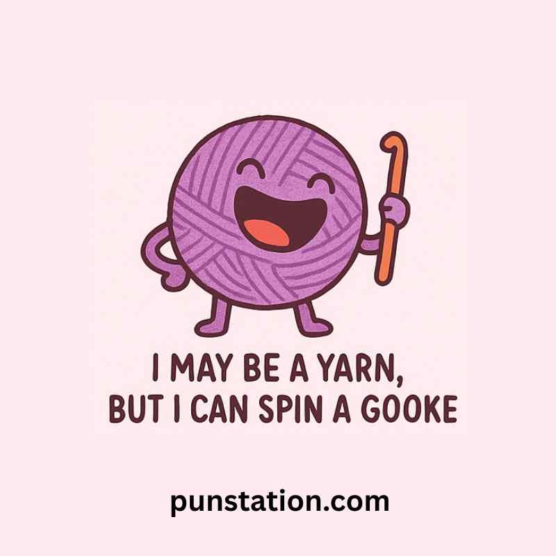 Cartoon Crochet is laughing with funny short pun