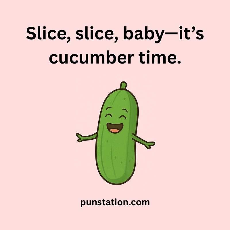 cartoon cucumber is laughing with short pun