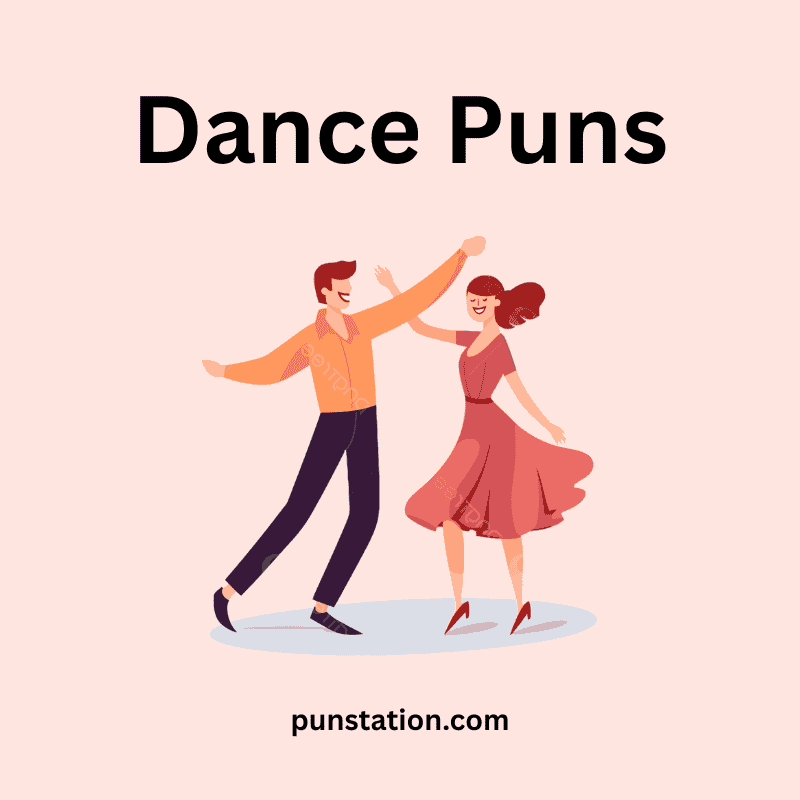 Cartoon couple dancing under text dance puns
