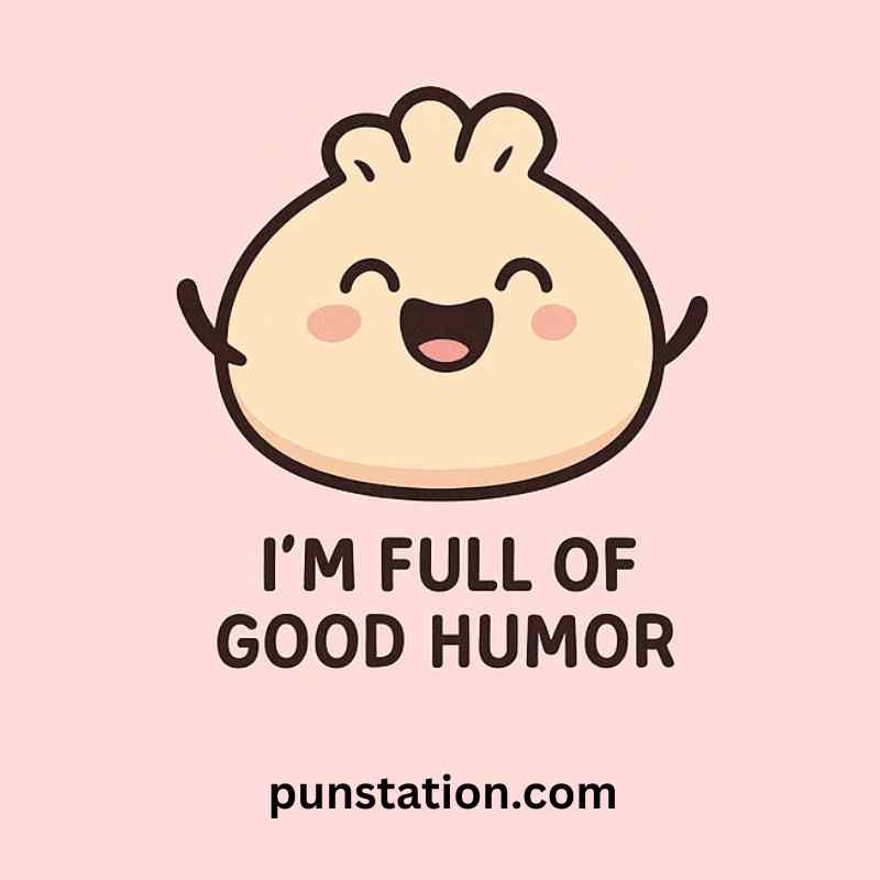 Dumpling cartoon is laughing under short pun