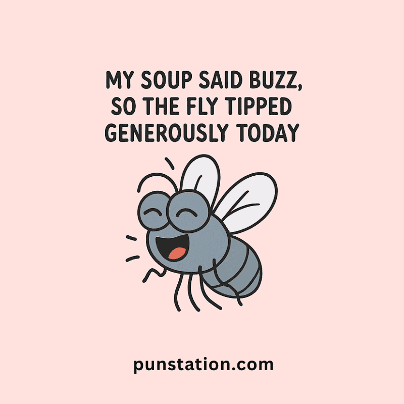 fly cartoon laughing with close eyes with one liner pun
