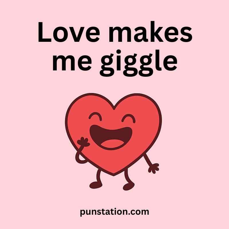 Heart cartoon is standing and laughing with funny puns
