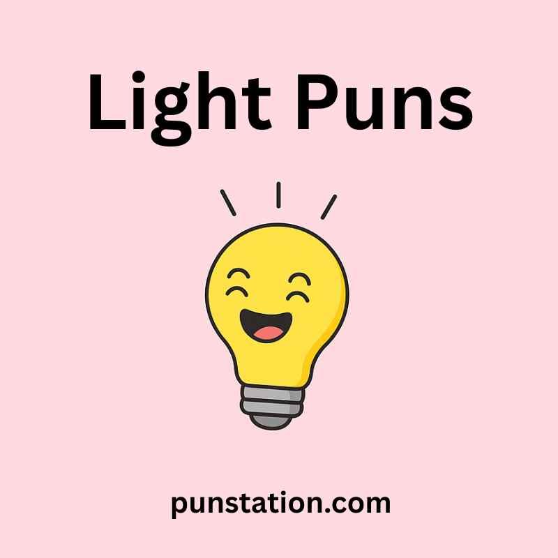 A cartoon of bulb is laughing under text light puns