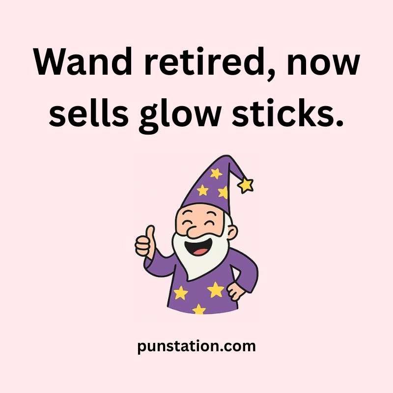 Magician cartoon laughing with one liner pun