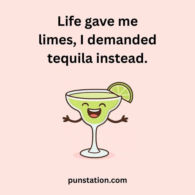 A funny cartoon of margarita is laughing with one liner pun