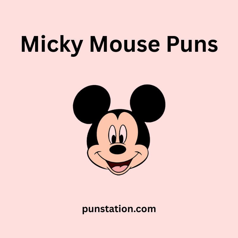 A cartoon of micky mouse face under text micky mouse puns